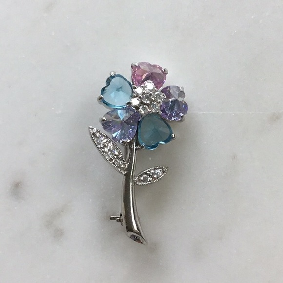 Sale $34 Firm! Sterling Silver Multi Color Cz Flower Pin - Picture 6 of 17